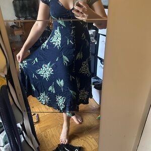 Urban Outfitters Navy Floral Midi Dress